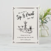 手描きの飲みながら絵を描くパーティーの招待状 招待状 (スタンド正面)