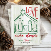 手描きの馬小屋のクリスマスフォトカード シーズンカード