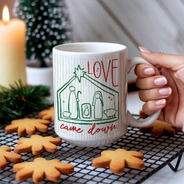 手描きの馬小屋のクリスマスフォト「Love Came Down」 コーヒーマグカップ