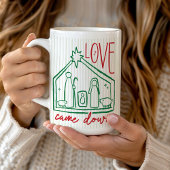 手描きの馬小屋のクリスマスフォト「Love Came Down」 コーヒーマグカップ
