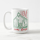 手描きの馬小屋のクリスマスフォト「Love Came Down」 コーヒーマグカップ (左)