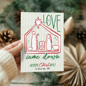 手描きの馬小屋のシーンのクリスチャン クリスマスフォト シーズンカード