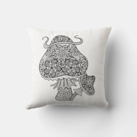 手描きの魔法のきのこの落書き クッション (裏面)