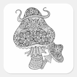 手描きの魔法のきのこの落書き スクエアシール