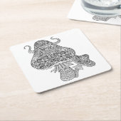 手描きの魔法のきのこの落書き スクエアペーパーコースター (アングル)