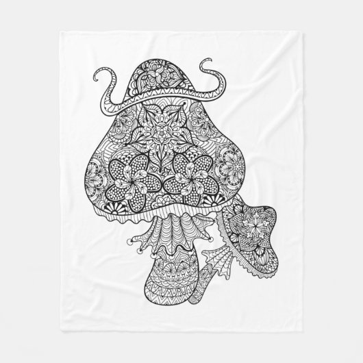 手描きの魔法のきのこの落書き フリースブランケット (正面)