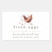 手描きの鶏の農場または小屋の卵のカートンラベル 長方形シール (正面)