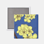 手描きの黄色い野生の花を青に マグネット (正面/裏面)