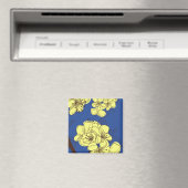 手描きの黄色い野生の花を青に マグネット (インサイチュ (食洗機))