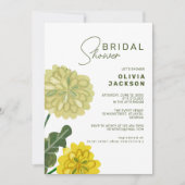 手描きの黄色と緑の花の花嫁のシャワーパーティー 招待状 (正面)