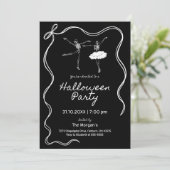 手描きの黒と白のハロウィンパーティー 招待状 (スタンド正面)