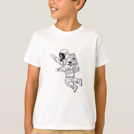 手描きの黒と白の宇宙飛行士の少年 Tシャツ