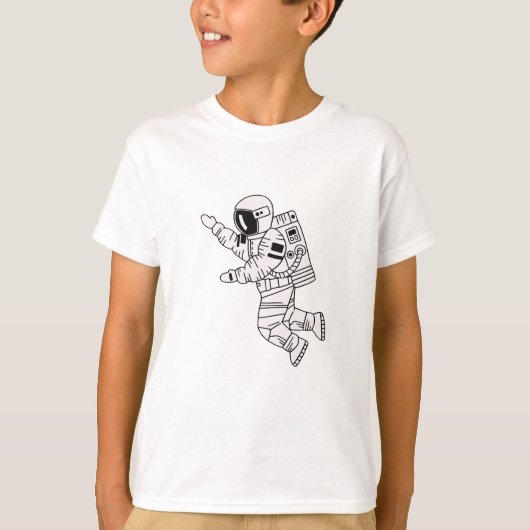 手描きの黒と白の宇宙飛行士の少年 Tシャツ (正面)