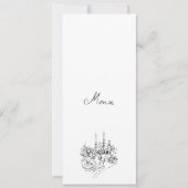 手描きの黒と白の結婚式ディナーメニューカード 招待状 (正面)