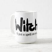 手描きの黒インクで書かれた魔法使いの言葉 コーヒーマグカップ (正面左)
