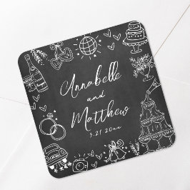 手描きの黒板のウィスキカルな結婚式 スクエアシール