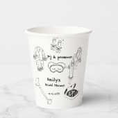 手描きのＰＪとプロセッコのブライズシャワー 紙コップ (正面)