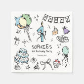 手描きの1歳誕生日 スタンダードカクテルナプキン (正面)