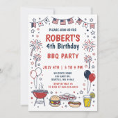 手描きの7月4日BBQバースデーパーティー 招待状 (正面)
