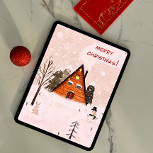 手描きの「くつろぎのクリスマス」フラットグリーティングカード