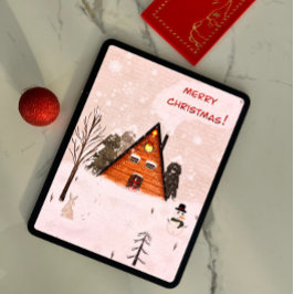 手描きの「くつろぎのクリスマス」フラットグリーティングカード カード