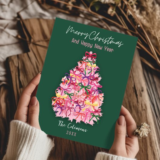 手描きの コケティッシュなリボンの木 新年のご挨 シーズンカード