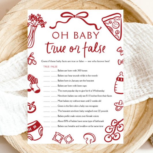 手描きの「Oh Baby True or False」ベビーシャワーゲーム 招待状