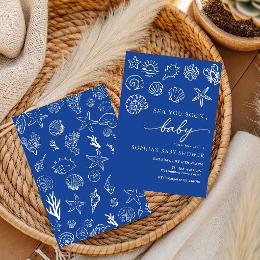 手描きの「Sea You Soon」アンダーザシー ベビーシャワー 招待状