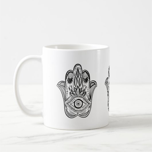 手描きのHamsa コーヒーマグカップ (左)