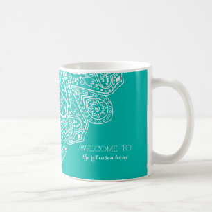 手描きのHennaの円のデザインの明るいプールの青 コーヒーマグカップ