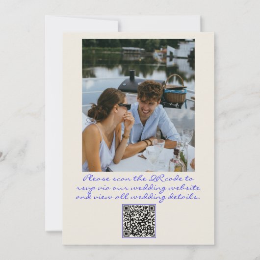 手描きのQRコードがユニークな写真ウェディング 招待状 (裏面)