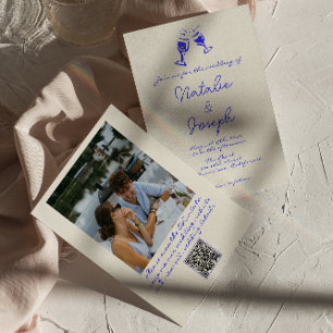 手描きのQRコードがユニークな写真ウェディング 招待状
