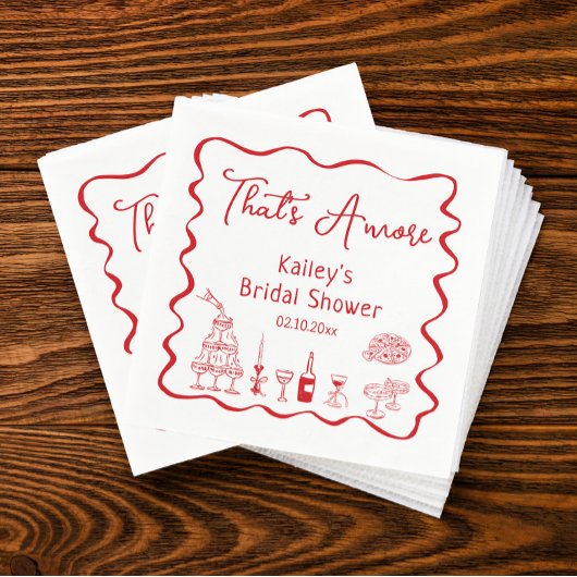 手描きのThat's Amore ブライダルシャワー スタンダードカクテルナプキン