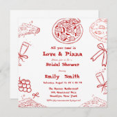 手描きは愛 & ピザ ブライダルシャワー 招待状 (正面/裏面)