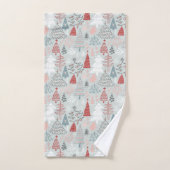 手描きよくはしゃぐクリスマスツリーレッドセージ緑 バスタオルセット (ハンドタオル)