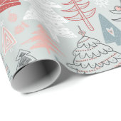手描きよくはしゃぐクリスマスツリーレッドセージ緑 ラッピングペーパー (ロールコーナー)