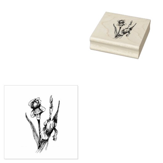 手描きアイリスフラワー、オリジナルファインアート ラバースタンプ (押印)