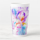 手描きアイリス花フラワーの水彩画 カフェラテマグ (正面)