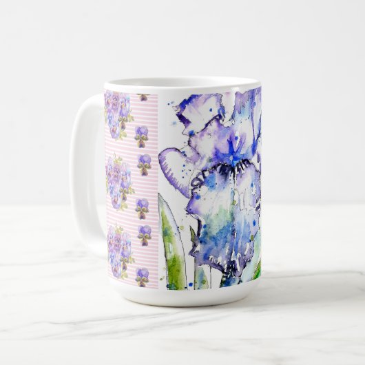 手描きアイリス 花 フラワー ウォーターカラー コーヒーマグカップ (正面左)