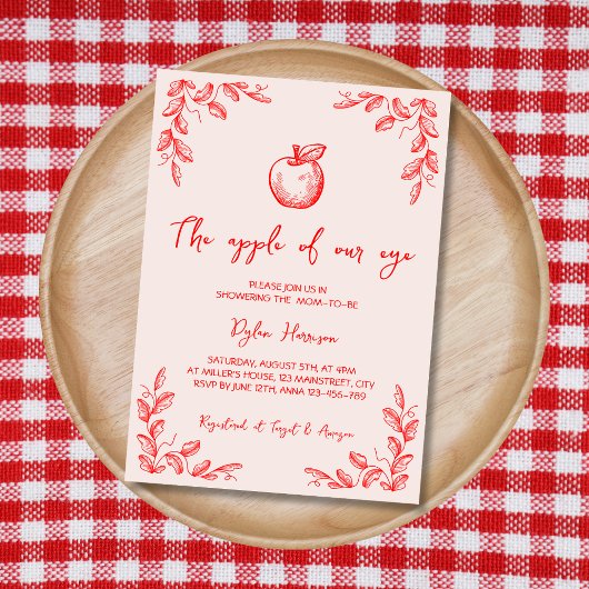 手描きアップルの目の秋赤ちゃんシャワー 招待状