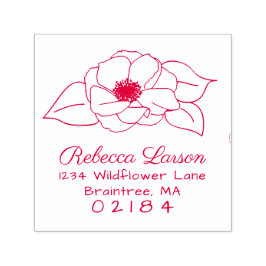 手描きアネモネフラワー&葉差出人住所 セルフインキングスタンプ