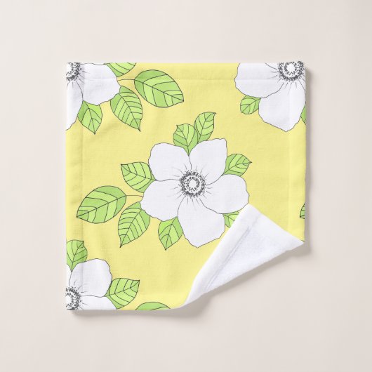 手描きアネモネ花文浴用タオルセット バスタオルセット (ウォッシュタオル)