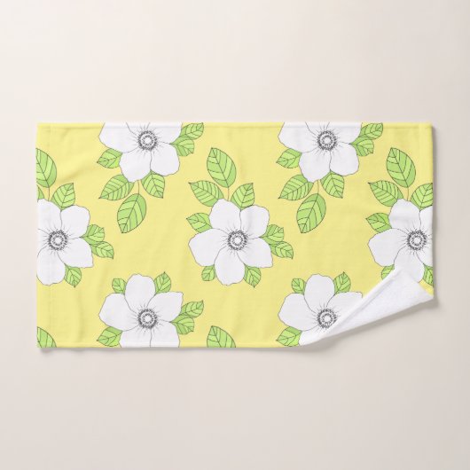 手描きアネモネ花文浴用タオルセット バスタオルセット (ハンドタオル)