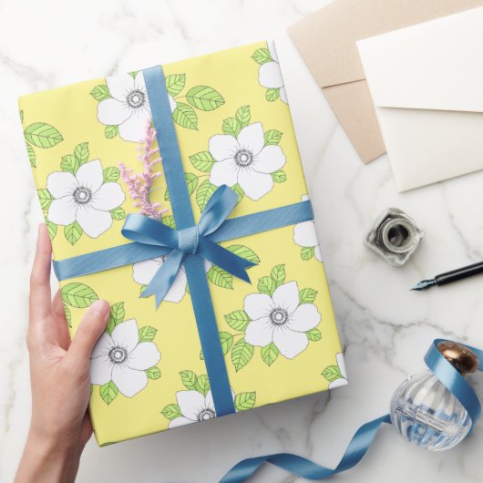 手描きアネモネ花模様包み紙 ラッピングペーパー (ギフト)