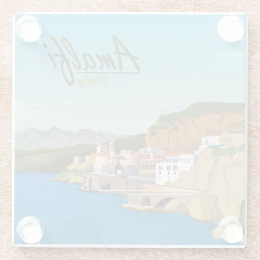 手描きアマルフィItaly景観風景スケッチ ガラスコースター (裏面)