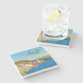 手描きアマルフィItaly景観風景スケッチ ストーンコースター (横)