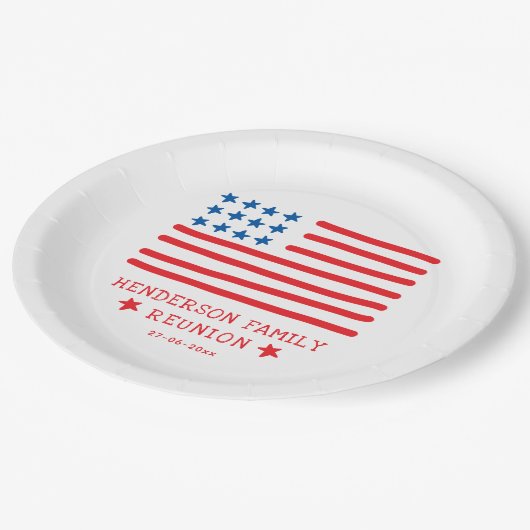 手描きアメリカ国旗 – ファミリー懇親会 ペーパープレート (アングル)