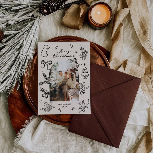 手描きアーチフォトクリスマスカード シーズンカード