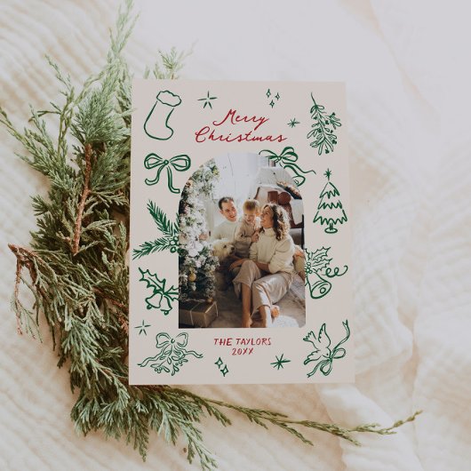 手描きアーチフォトクリスマスカード シーズンカード