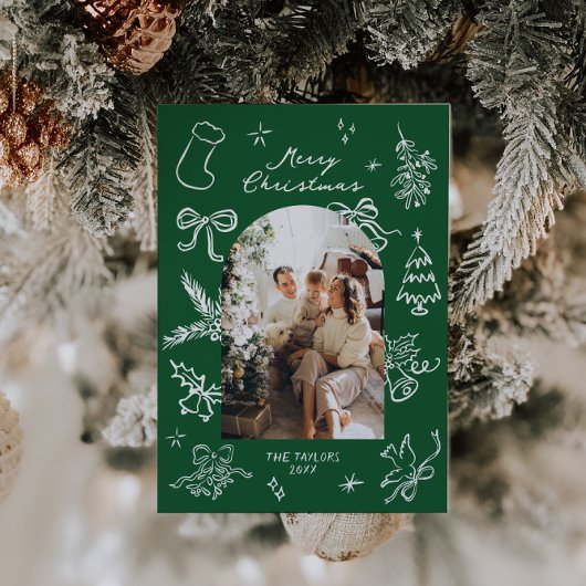 手描きアーチフォトクリスマスカード シーズンカード